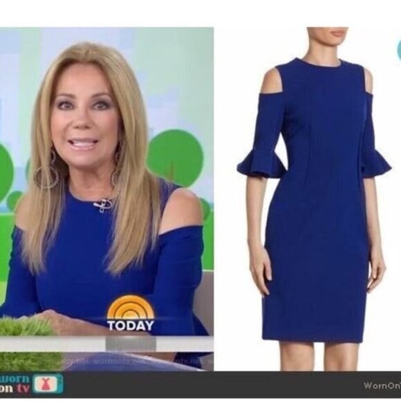 Teri Jon by Rickie Freeman Cold Shoulder Sheath Dress in Royal Blue Size 2 - Picture 12 of 12